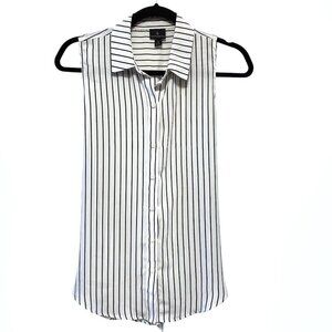 Worthington White Black Striped Collared Button Front Sleeveless Blouse S